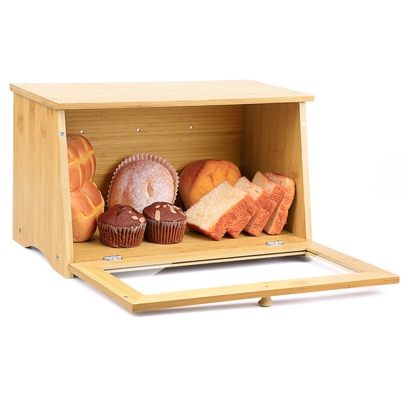 Bamboo Wood Bread Box for Kitchen Counter Corner, Single Layer 151oz , Natural Wood
