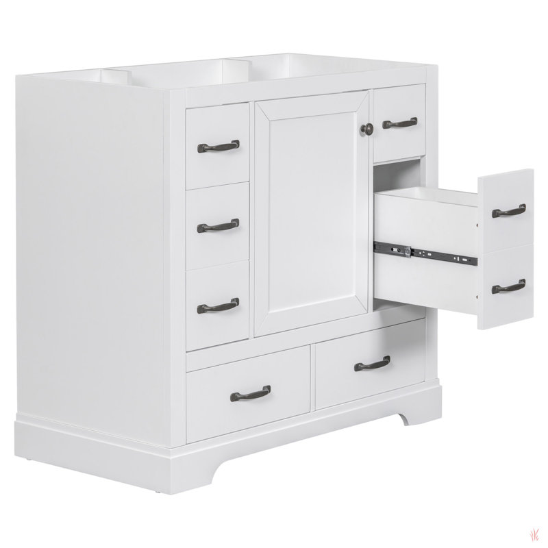 Meuble-lavabo 36 po sans lavabo, base d'armoire seulement, six tiroirs, diviseur de tiroir multifonctionnel, tablette réglable