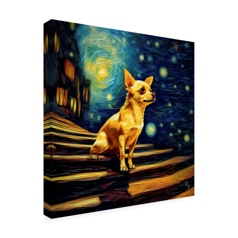 «A Chihuahua's Heavenward Gaze», peinture sur toile, L 18 po x H 18 po x P 2 po
