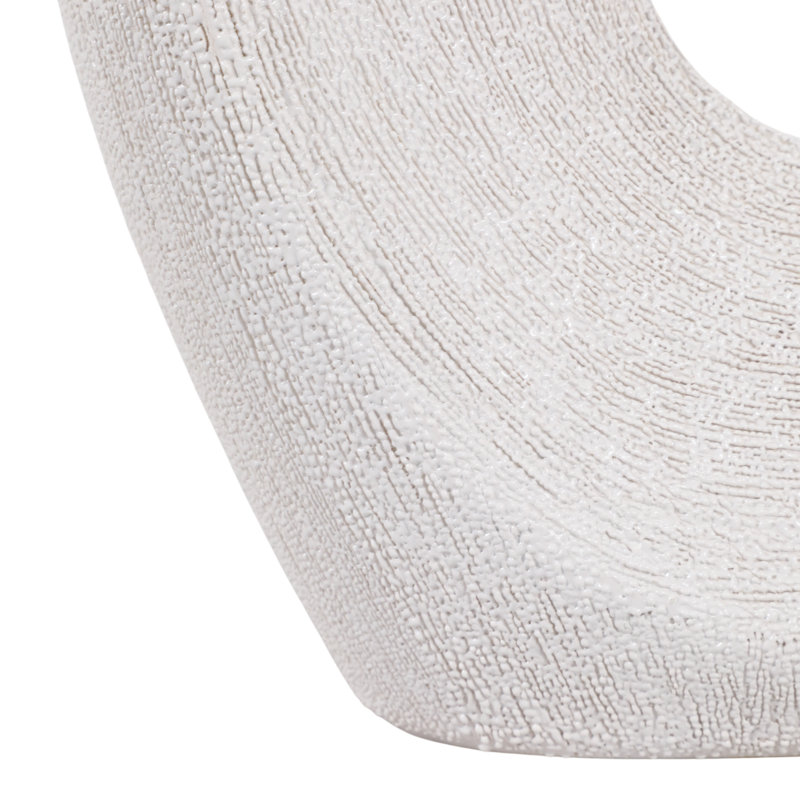 Modern Oval Ceramic Table Vase Cut-Out Design For Home Decor - Modern Sculptural Tall Flower Vase For Dining Or Office Centerpiece Display - White