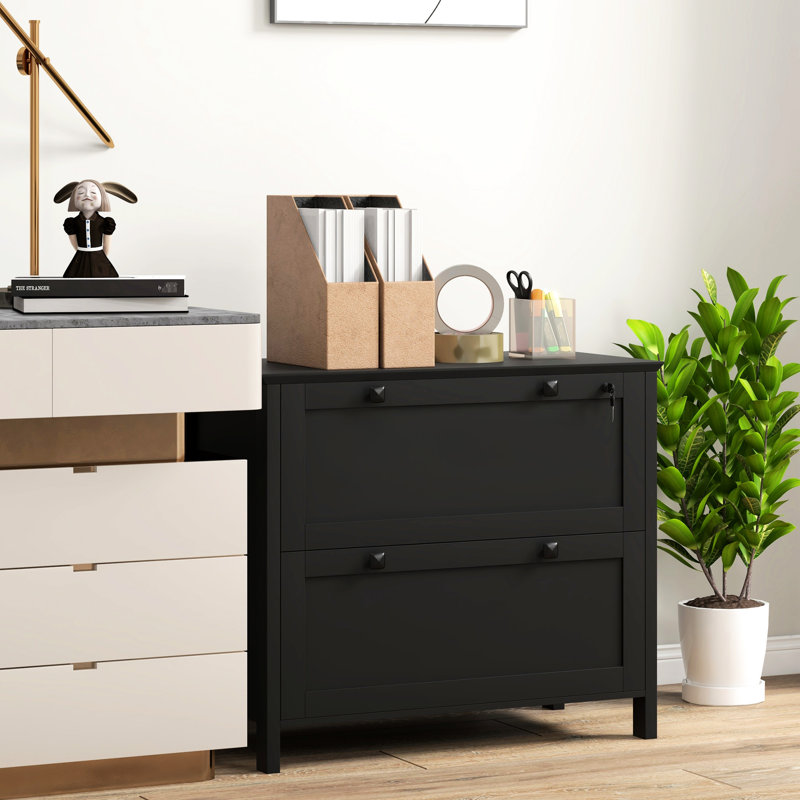 Locking File Cabinet For Home Office In Black. 2 Drawer With Adjustable Hanging Bar Letter, A4, Legal. Stylish And Functional. Secure Storage. Particleboard. 31.1" L X 15.7" W 28.3" H. 132 Lbs