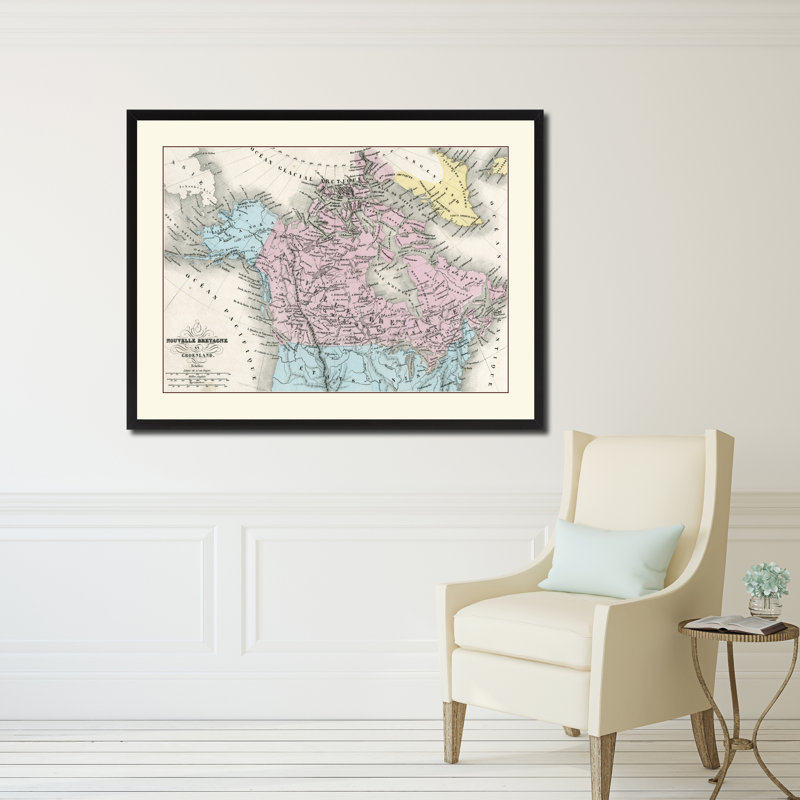 Canada et Alaska, ancienne carte imprimée sur toile avec cadre, collection d'art 16 x 21