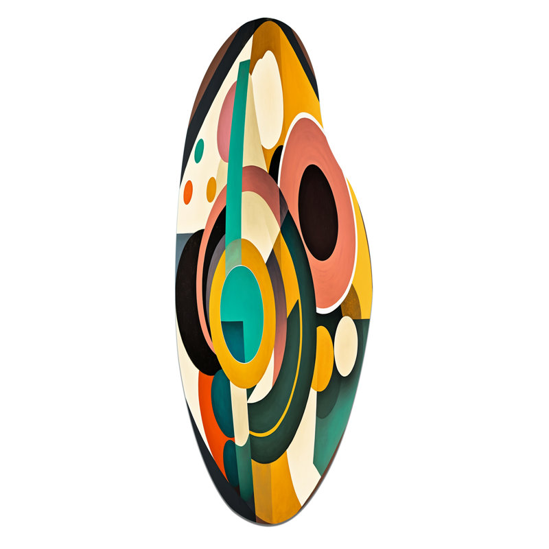 Art mural Mid-Century rétro circulaire Visions II - forme moderne incurvée en métal asymétrique, H 30 po x l 11 po