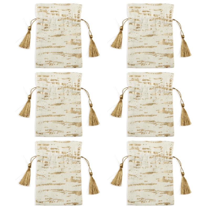 Cotton Carryall Sachet Bag (Set of 6), Gold, 7" H x 5" W