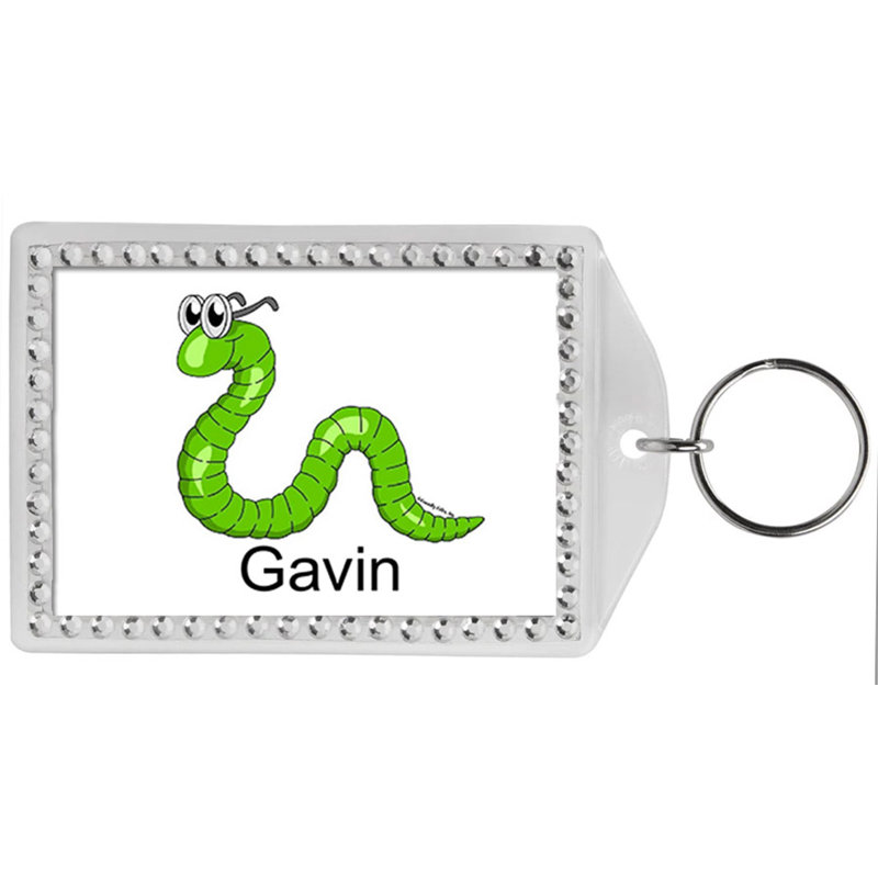 Personalized Friendly Folks Bookworm - Male Rhinestone Bordered Key Chain, Yes