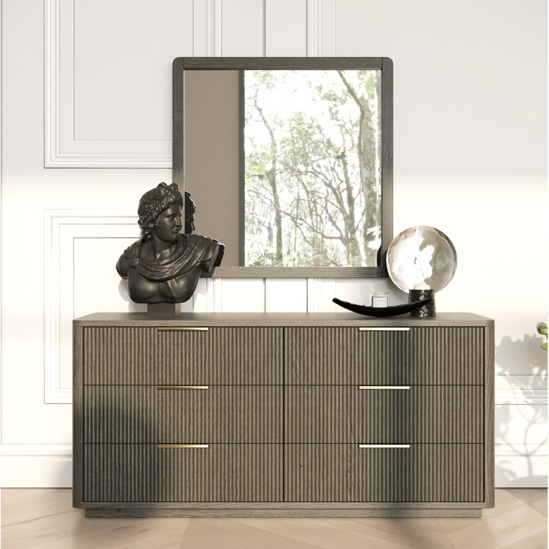 Akira 68" W Reeded 6-Drawer Dresser, Gray Wash