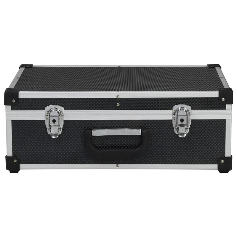 Black Aluminum Tool Suitcase with Multiple Compartments and Pockets