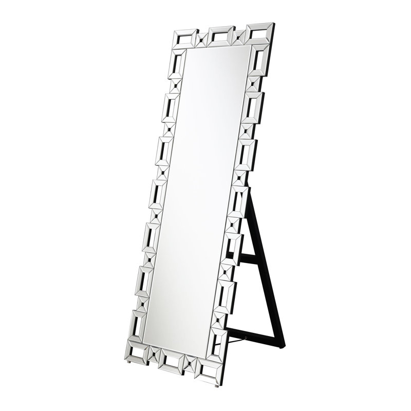 Miroir debout 24 po x 65 po à cadre géométrique argenté