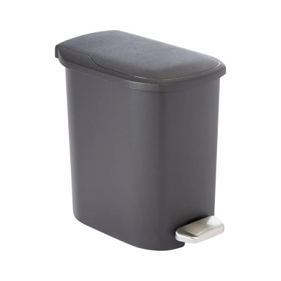 Poubelle compacte en plastique rectangulaire avec seau intérieur amovible, pédale en acier pour ouverture mains libres, 6 litres
