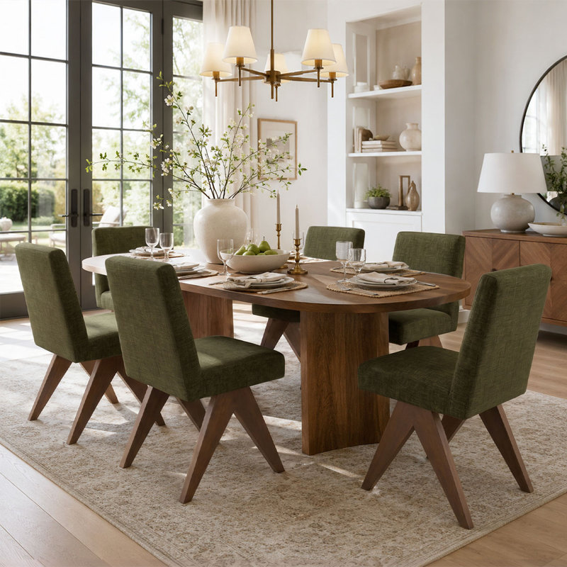 Chaise de salle à manger rembourrée en bois massif de 18 po de hauteur (ensemble de 6), Vert