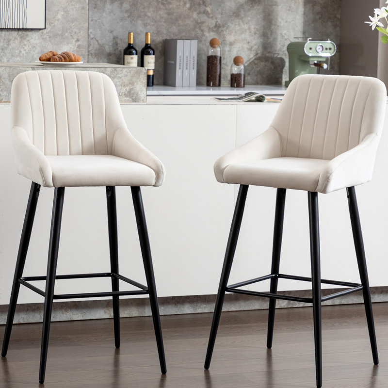 Lemarcus Upholstered Counter Stool with Metal Frame, White