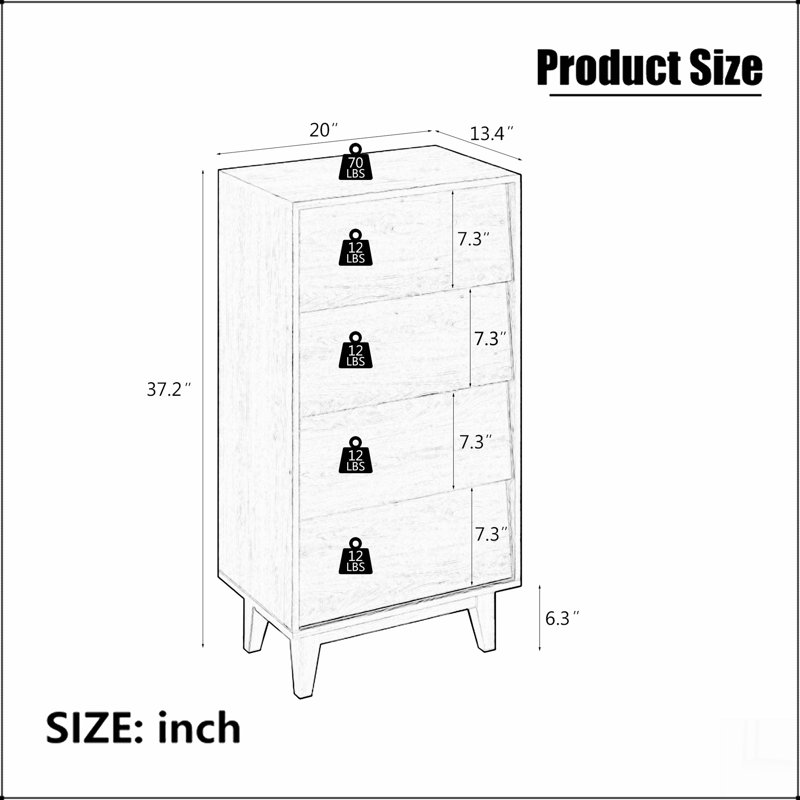 La commode double à 4 tiroirs présente un style rétro et un design biseauté, Brun