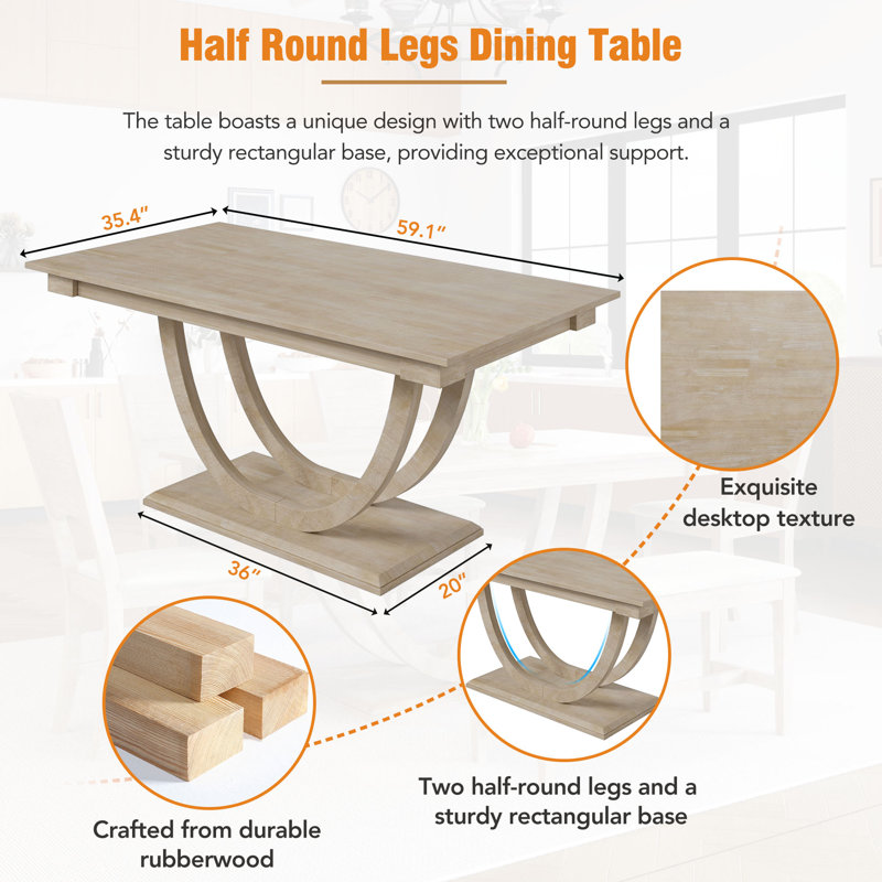  Ensemble de 6 tables de salle à manger en bois 6 pièces avec banc long et 4 chaises, style moderne
