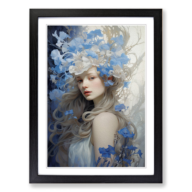 Bluebell Flower Rococo Art - Framed Print, Black Framed, 34cm H x 25cm W x 2cm D