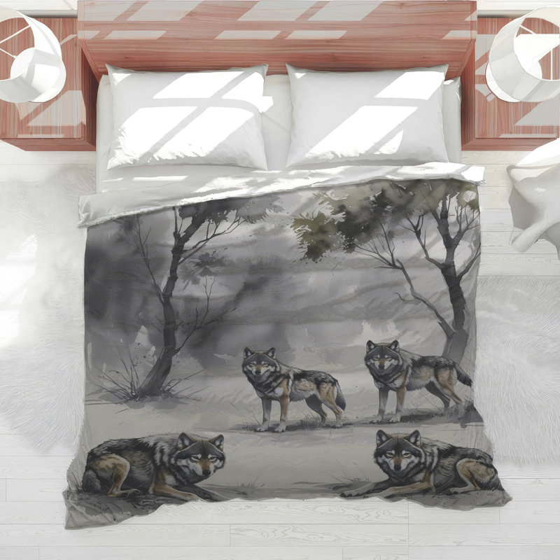 Gray Wolves In Forest Comforter, Twin