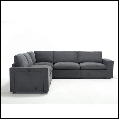 Sectional Couches For Living Room,Modular Couch,Wireless Charging Port & Cup Holders,5-Seat ,DIY Combination,L-Shaped Sofa,Book Storage Space,Soft Linen Fabric