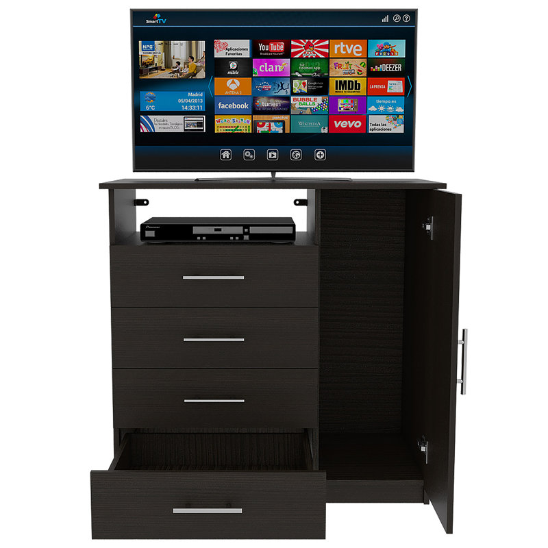 Sierra Dresser with Four Drawers, One Compartment and Open Shelf, Freestanding Bedroom Storage, Black Wengue