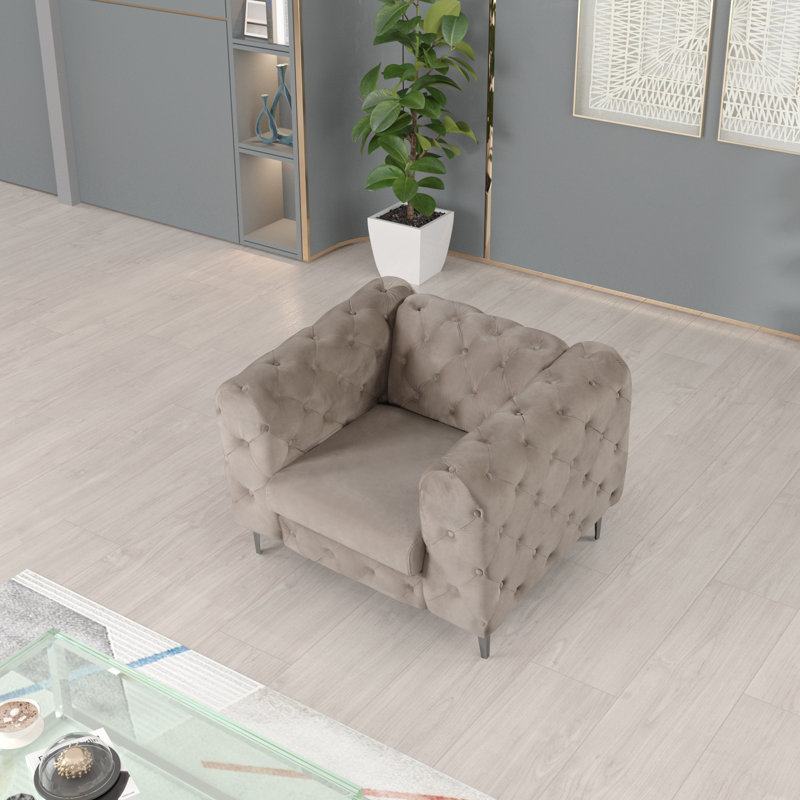 Gladys Velvet Armchair, Caffe Latte Velvet, Silver