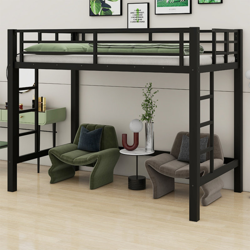 Metal Loft Bed With Convenient Ladder & Sturdy Guardrails, Twin