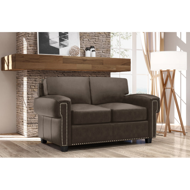 Causeuse-lit en cuir Fardin, Cuir véritable brun