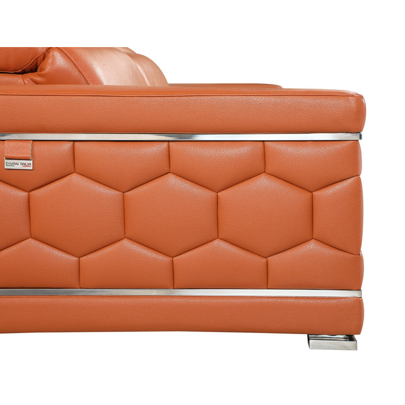 Canapé en cuir italien Aiesrom, Cuir véritable chameau, H 38 po x l 89 po x P 41 po