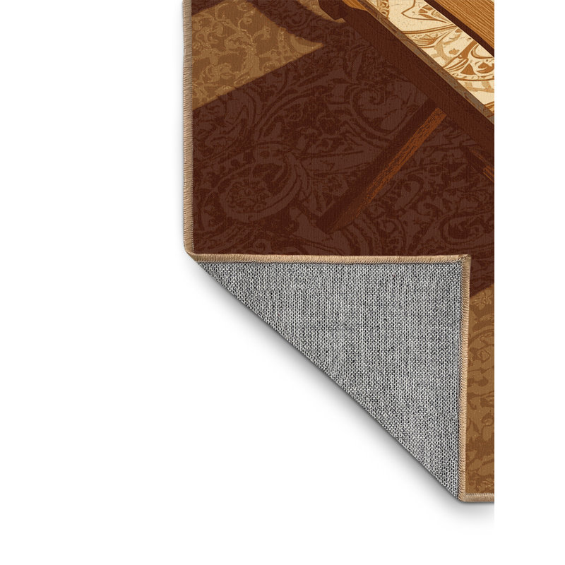Tapis oriental classique lavable à la machine Osnas en brun - reliure brun clair, 8 x 10