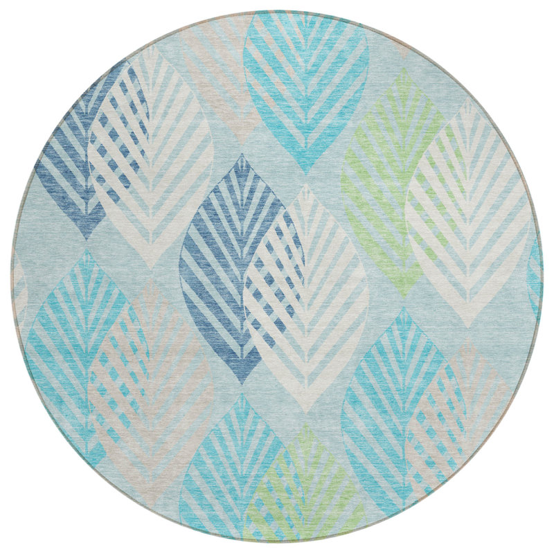 Tapis intérieur lavable floral rond bleu sarcelle et turquoise 8 pi HomeRoots