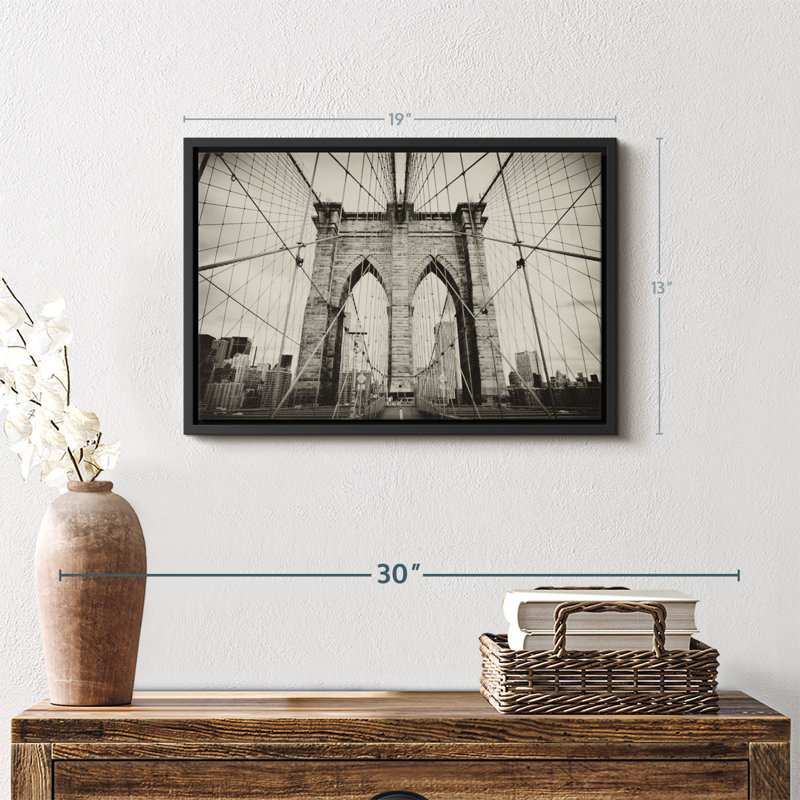 "Art mural pont de Brooklyn monochrome", H 13 po x l 19 po