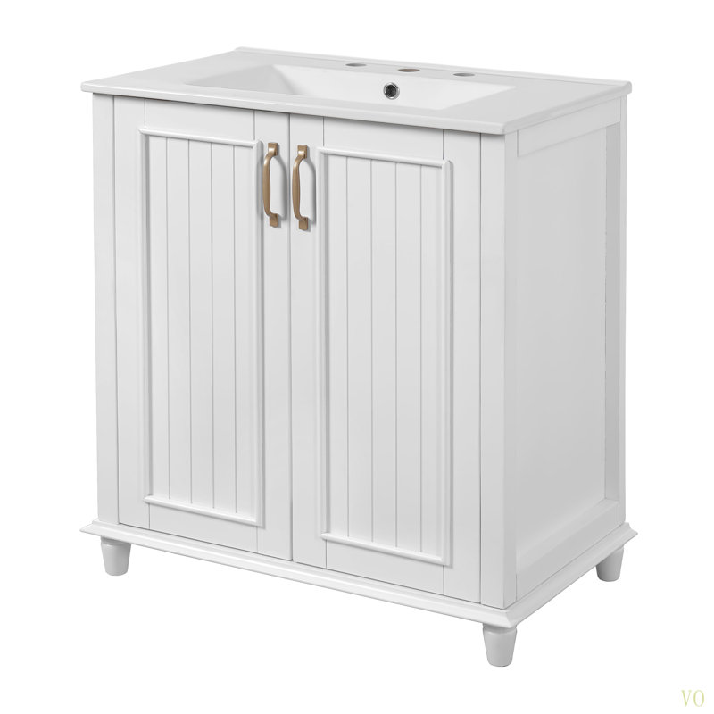 Meuble-lavabo de 30 po avec lavabo en céramique, ensemble de meuble-lavabo autoportant avec tiroir caché, armoire de rangement pour la salle de bain