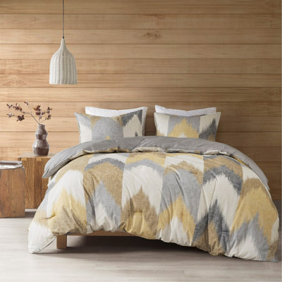 Ensemble d'édredon 3 pièces très grand / très grand californien avec imprimé à chevrons Ikat et rembourrage hypoallergénique, certifié OEKO-TEX pour la sécurité et la fraîcheur