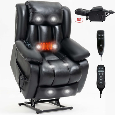 Fauteuil inclinable électrique en cuir véritable à double moteur à position infinie pouvant atteindre 350 lb avec massage par vibration à 8 points et chauffage lombaire