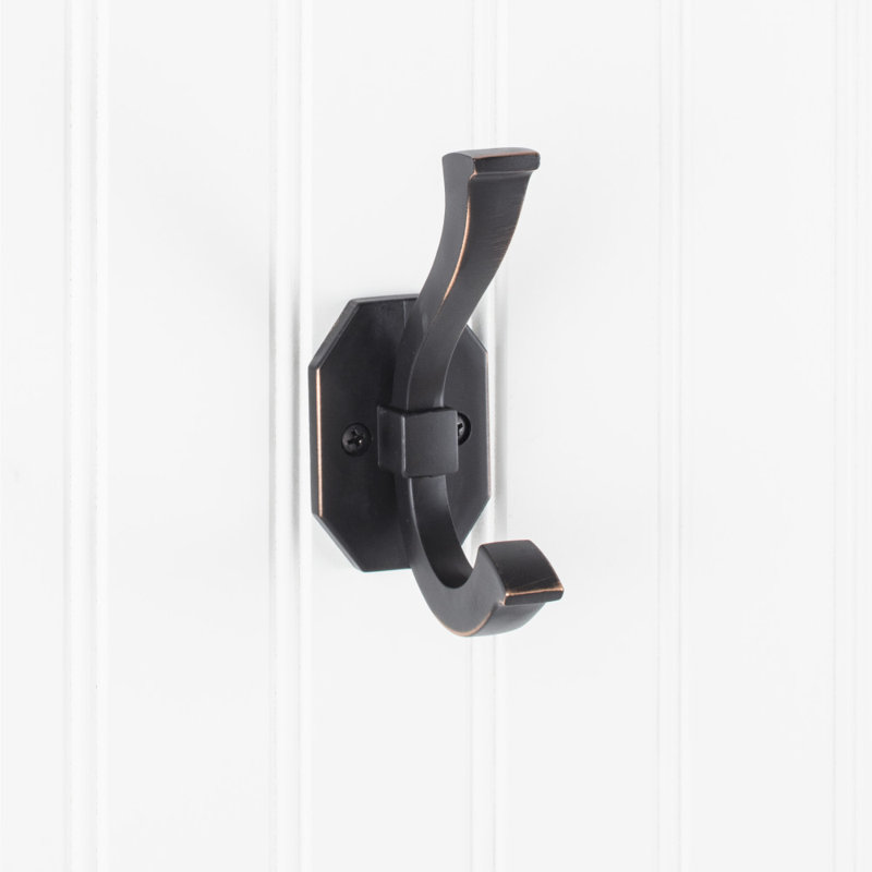Brushed Oil Rubbed Bronze Double Wall Hook with Raised Backplate