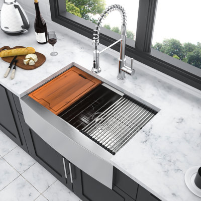 Apron Front Kitchen Sink Workstation Stainless Steel 33 Inch Gunmetal Black 33-Inch