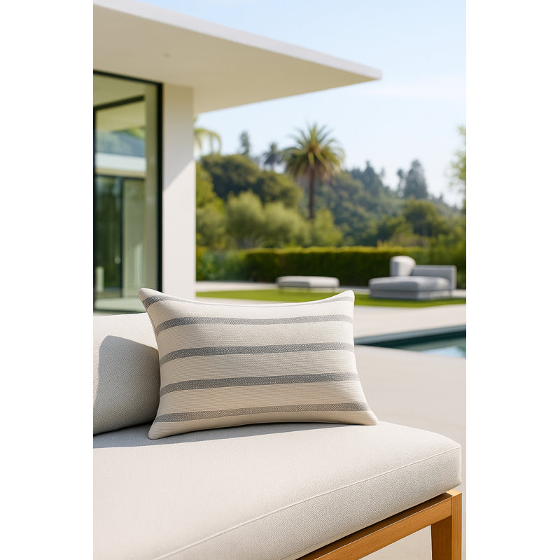 Classic Grey Regatta Stripe Indoor Outdoor Pillow 14x20