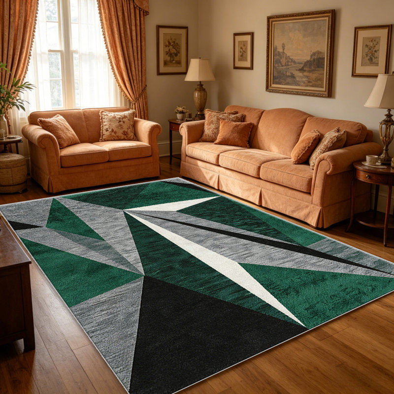 Emerald Grey Geometric Triangle carpet-easy to clean, machine-washable, soft and comfortable; suitable for door mats, kitchens, living rooms, bedrooms, corridors, and laundry areas. Easy to clean, durable carpet for home decoration.