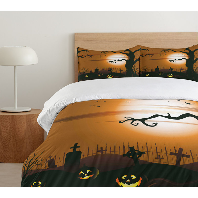 King Size Halloween Cemetery Scene Microfiber Duvet Cover Set
