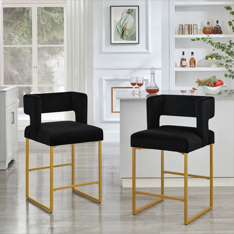 Modern Fashion Counter Height Bar Stools with Unique Square Open Backres, Black