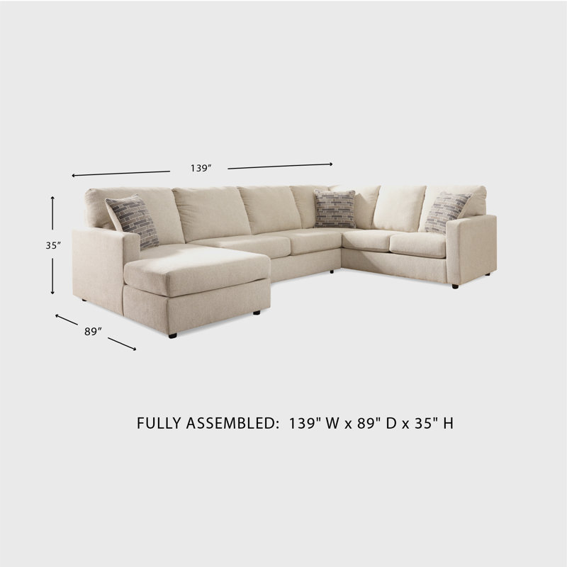 Edenfield Upholstered U-Shaped Sectional, Right Hand Facing, Beige 100% Polyester