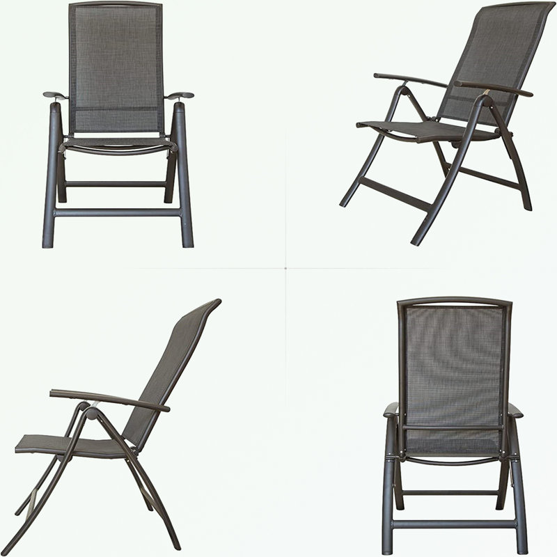 Ensemble de 2 chaises de patio pliantes en aluminium avec dossier haut réglable, Noir