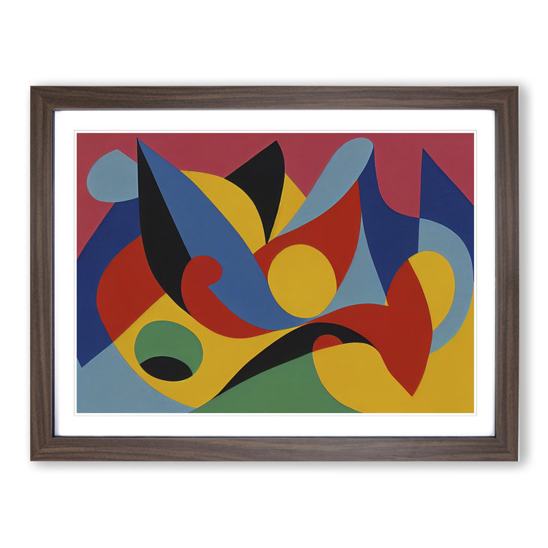 Masterful Modern Abstract 1 Piece Single Picture Frame Painting, 46cm H x 64cm W x 2cm D, Walnut