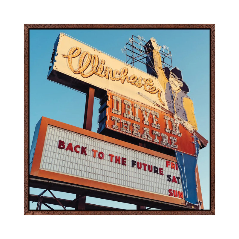 Winchester Drive In by Bethany Young - Print on Canvas, 45.72cm H x 45.72cm W x 3.81cm D, Classic Brown Wood Framed
