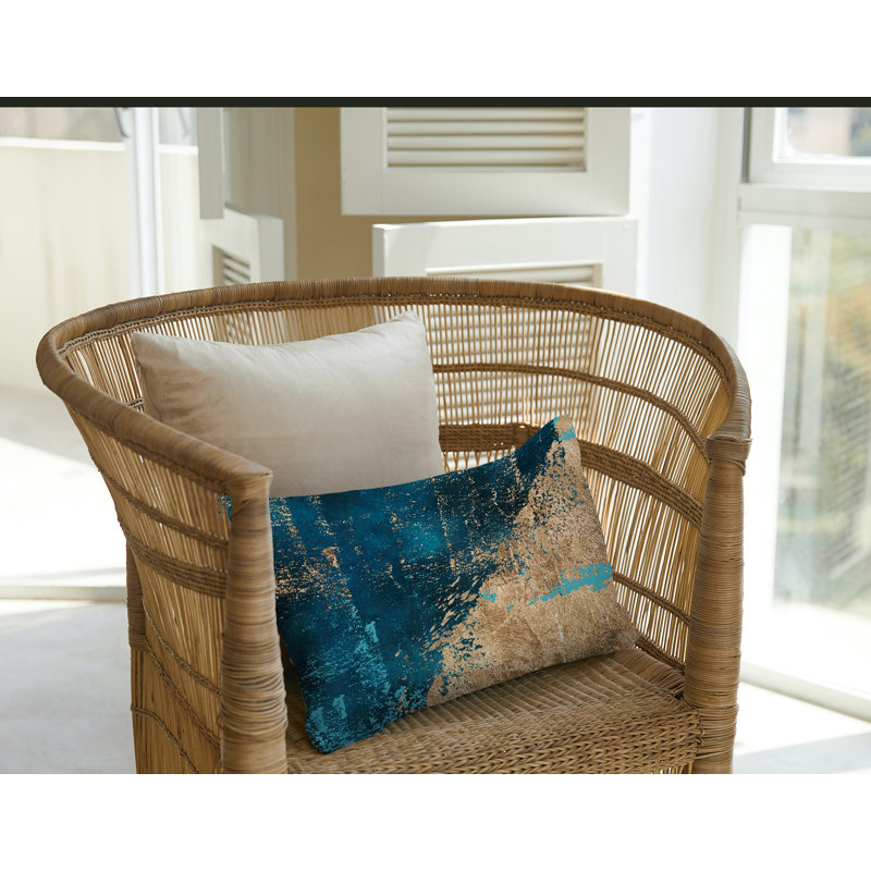 Coussin lombaire abstrait intérieur / extérieur, Turquoise / or