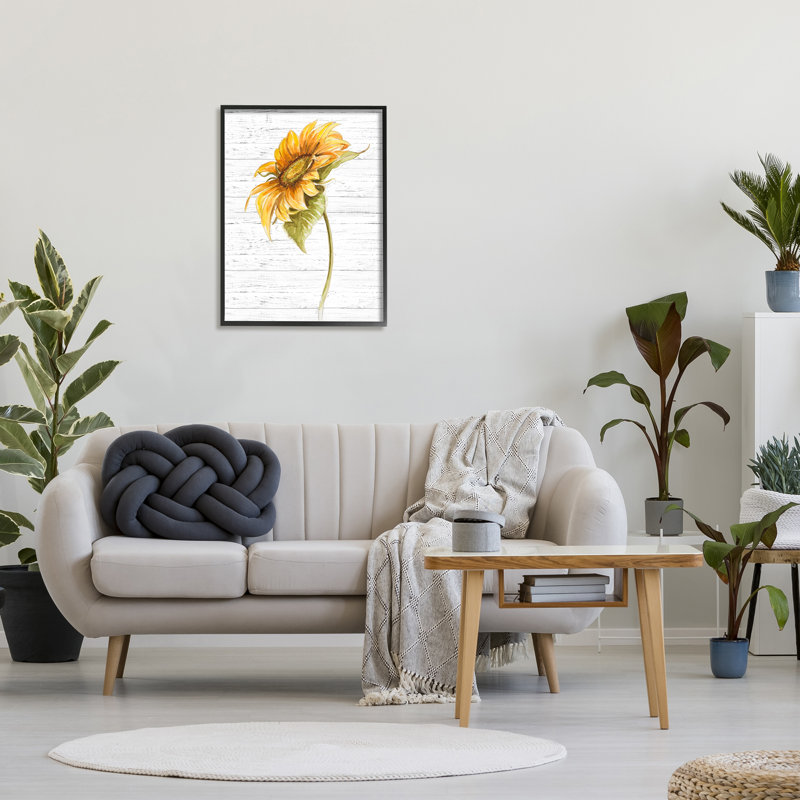 Tournesol en fleurs, motif floral de campagne jaune - Peinture, Giclée encadrée noir minuit, H 30 po x l 24 po