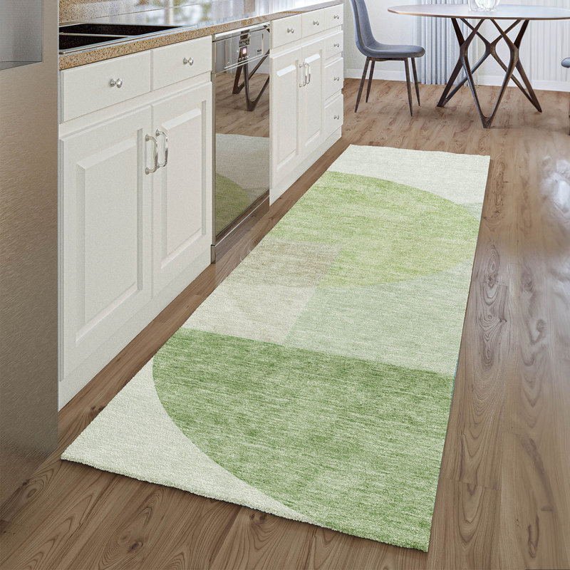 Tapis olive Prisco lavable à la machine de qualité supérieure, Tapis de couloir 2 pi 3 po x 7 pi 6 po
