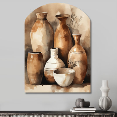 Audette - Arch Boho Pottery Metal Wall Decor, Asymmetrical Metal Wall Sculpture Print