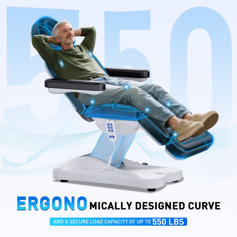 Lit de massage électrique à 3 moteurs avec hauteur réglable, dossier et repose-jambes, table de massage spa professionnelle avec télécommande, commande au pied et boutons à DEL, noir