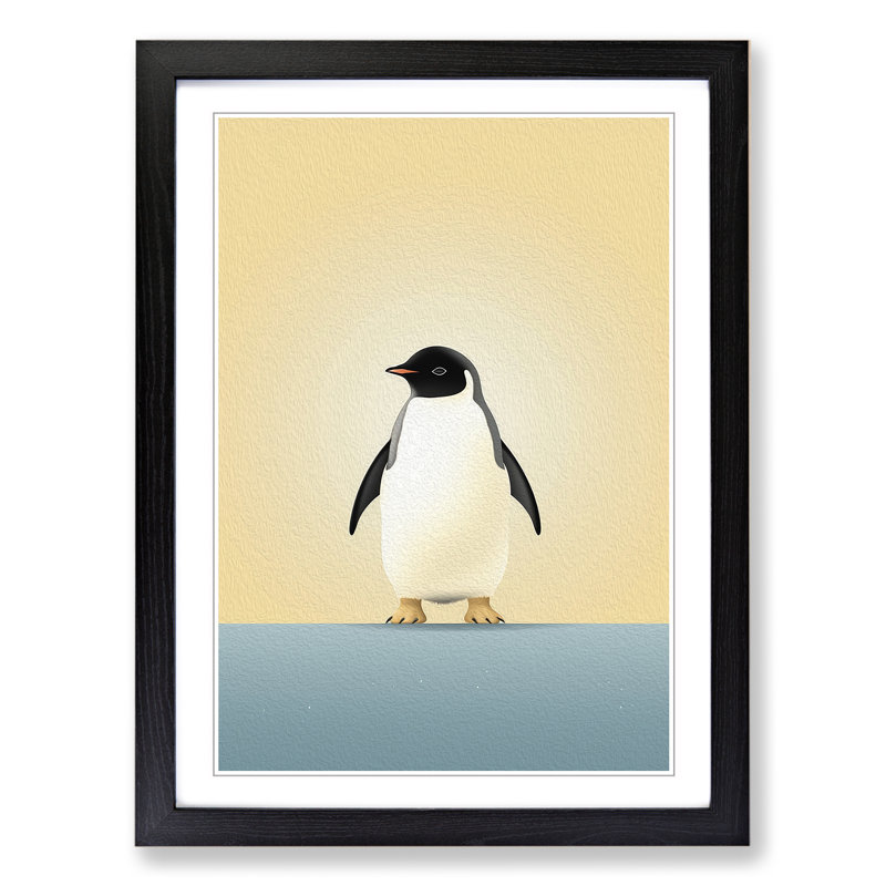 Penguin Minimalism No.4 - Single Picture Frame Print on Wood, 34cm H x 25cm W x 2cm D, Black Framed