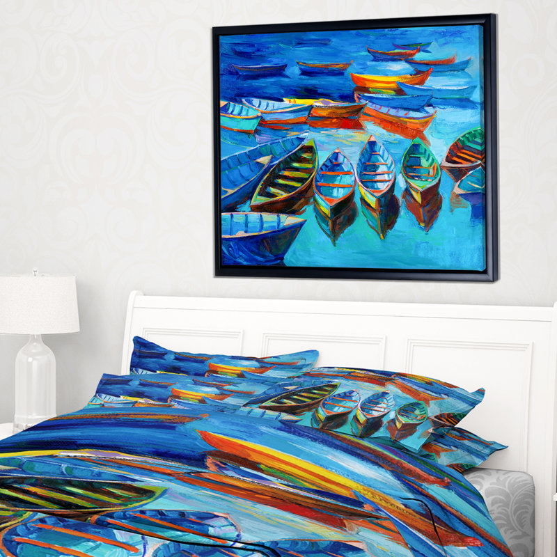 Paysage marin en mer bleue - reproduction d'art, H 30 po x l 40 po x P 1,5 po, Toile avec cadre flottant noir