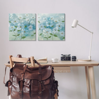 "Blue Apple Blossoms", ensemble de 2 toiles murales par Nan