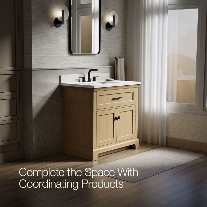 Charlemont 30 In. Bathroom Vanity Cabinet With Sink And Quartz Top, Light Oak, Matte Black, 36"